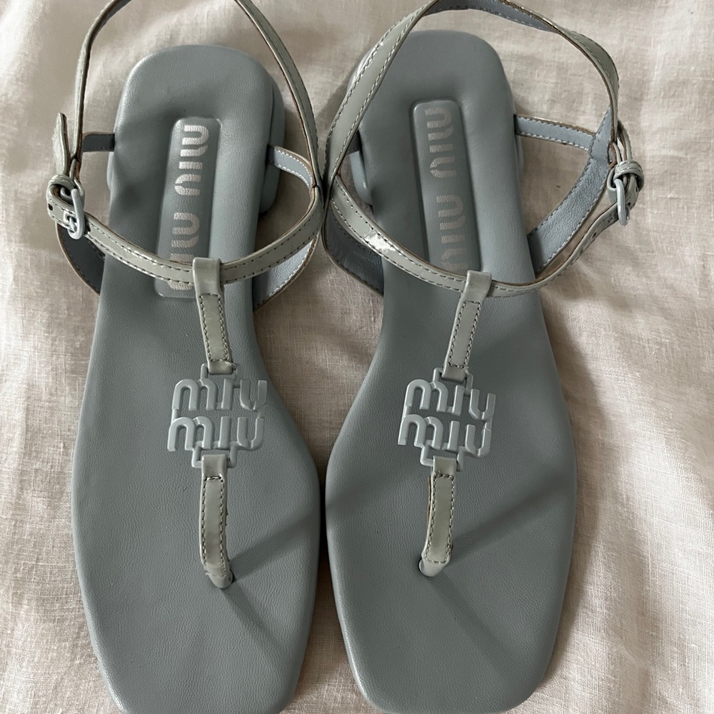 Miu Miu patent baby blue Sandals with T-Strap